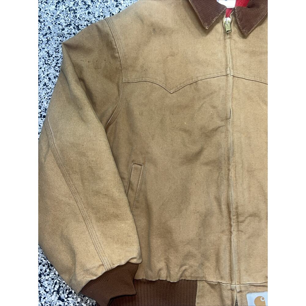 Vintage Carhartt Santa Fe Jacket Duck Red Quilt Lined With Hood J13 BRN 2XL USA - Picture 3 of 16